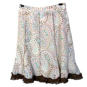 Y2K White Floral Skirt with Ruffle and Contrast Stitching Retro 2P Vintage
